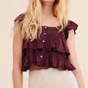 Free People Sunny Days Ahead Cranberry Ruffle Crop Top size large